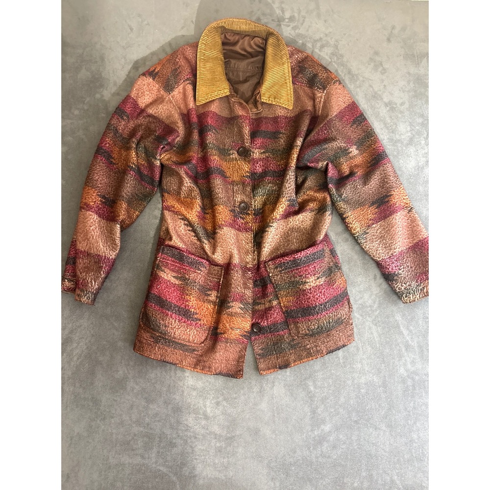 Braetan Reversible Barn Jacket Large Southwestern Fleece Corduroy Collar Brown